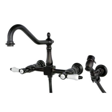 Bel-Air KS1245BPLBS 8" Centerset Wall Mount Kitchen Faucet with Brass Sprayer KS1245BPLBS